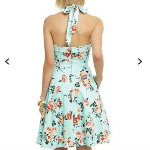 NEW Hot Topic Mint Floral Halter Rockabilly Retro Swing Crinoline Dress Size XL - Picture 3 of 15